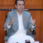 PMLN Central Leader/former State Minister, Senator Talal Chaudhary is addressing a press conference at his residence