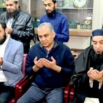 Interior Minister Mohsin Naqvi Federal Minister for Information and Broadcasting Attaullah Tarar offer fateha on the death of Maulana Hafiz Fazlur Rahim at Jamia Ashrafia