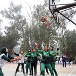 Basketball players attempt to score during the final of the inter-collegiate tournament at Government Group College, Chandni Chowk, where Reader College defeated Superior College to claim victory