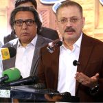 Sindh Senior Minister Sharjeel Inam Memon talking to Media during visit the Karachi Press Club