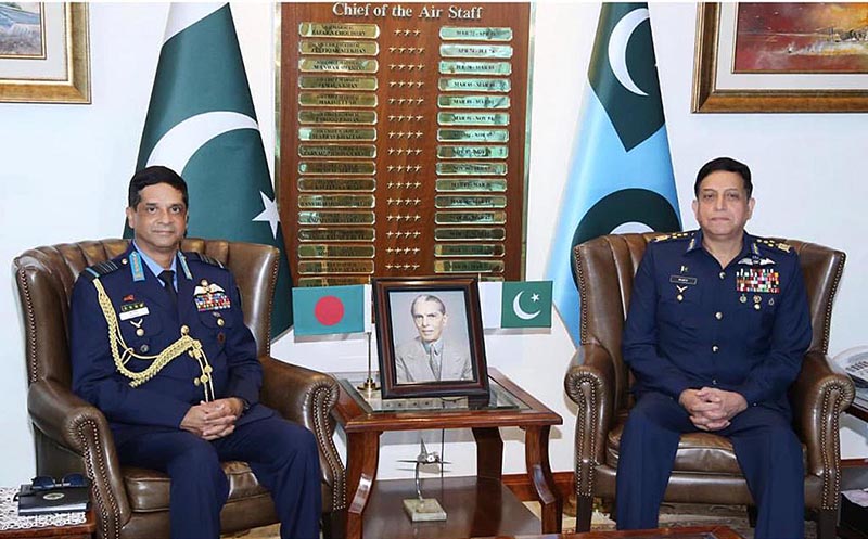 A high-level defence delegation led by Air Chief Marshal Hasan Mahmood Khan, Chief of the Air Staff, Bangladesh Air Force called on Air Chief Marshal Zaheer Ahmed Baber Sidhu, NI (M), HJ, Chief of Air Staff, Pakistan Air Force at Air Headquarters