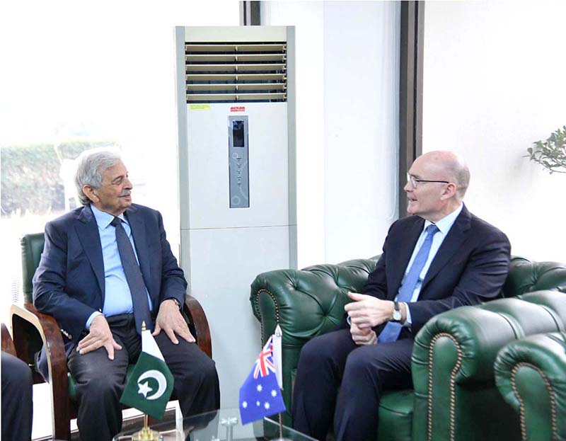 Federal Minister for National Food Security and Research Rana Tanveer Hussain in a meeting with Australian High Commissioner to Pakistan Mr. Timothy Kane to discuss Pakistan-Australia cooperation in agriculture and livestock
