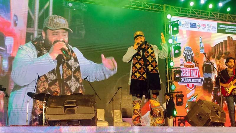 Singer Sahir Ali Bagga performs at the Culture Night event at TDCP 21st International Cholstan Desert Rally 2026