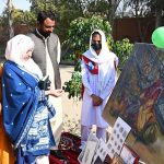 Director Colleges Naheed Naz and Principal Mrs. Muntaha Javed of Govt. Graduate College Farooq Colony visit a stall during the Fine and Arts Department exhibition at Govt Degree College Farooq Colony