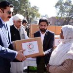Governor Khyber Pakhtunkhwa, Faisal Karim Kundi, is presenting gifts to deserving individuals at Pak Red Crescent Medical and Dental College