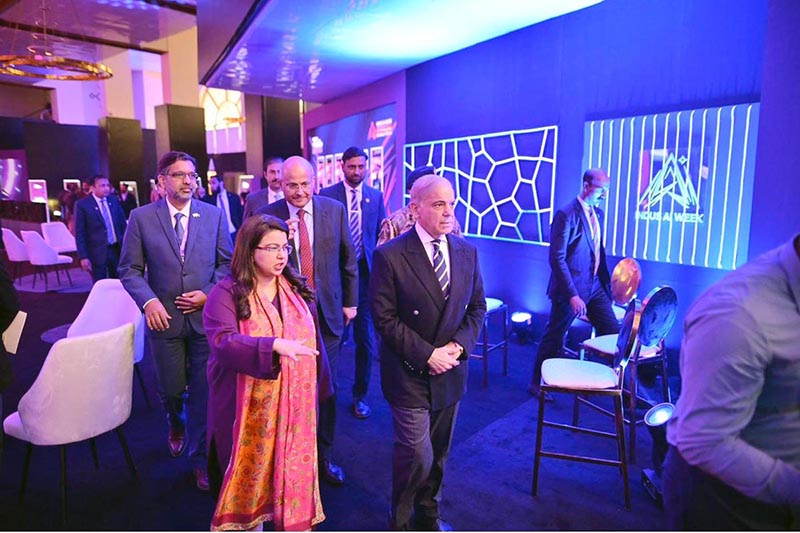 Prime Minister Muhammad Shehbaz Sharif visits different kiosks at "Al Indus Week", an Initiative of Ministry of Information Technology