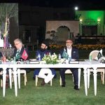 Senator Amir Waliuddin Chishti, Chairman Senate Standing Committee on National Health Services, Regulations and Coordination, attending a distinguished gathering of international medical education leaders at a grand dinner hosted by the College of Physicians and Surgeons Pakistan (CPSP)